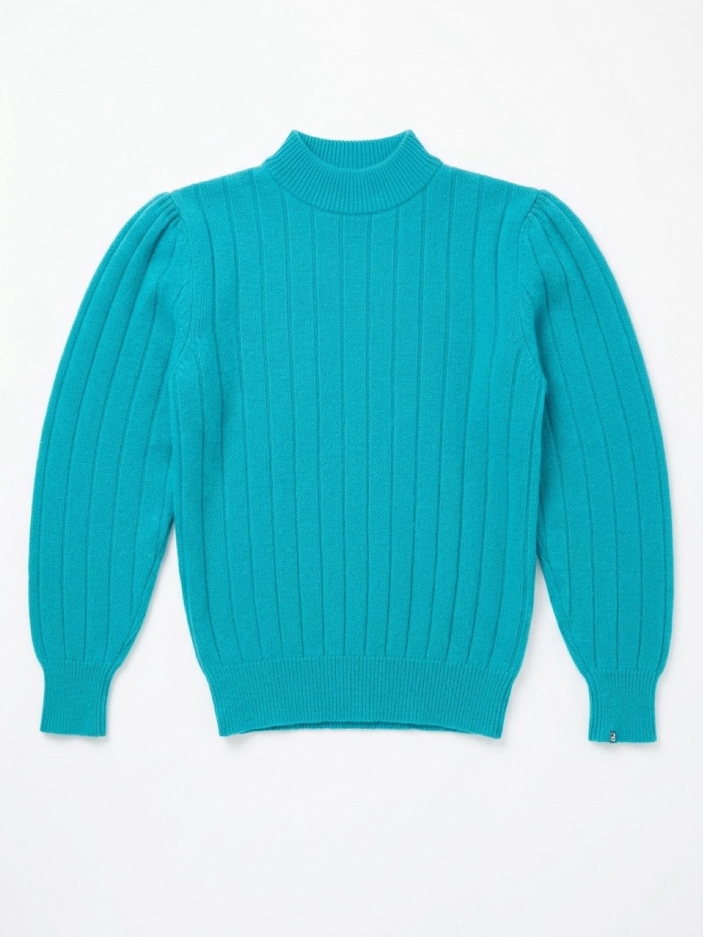 Vintage Club Classic Angora Blend Cable Knit Mock Neck Sweater - Teal - Large